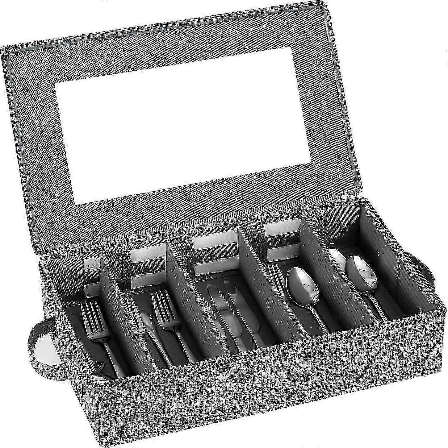 Large Capacity Flatware Storage Case with Adjustable Dividers & Zipper Lid - Gray Silverware Organizer for Kitchen & Dining