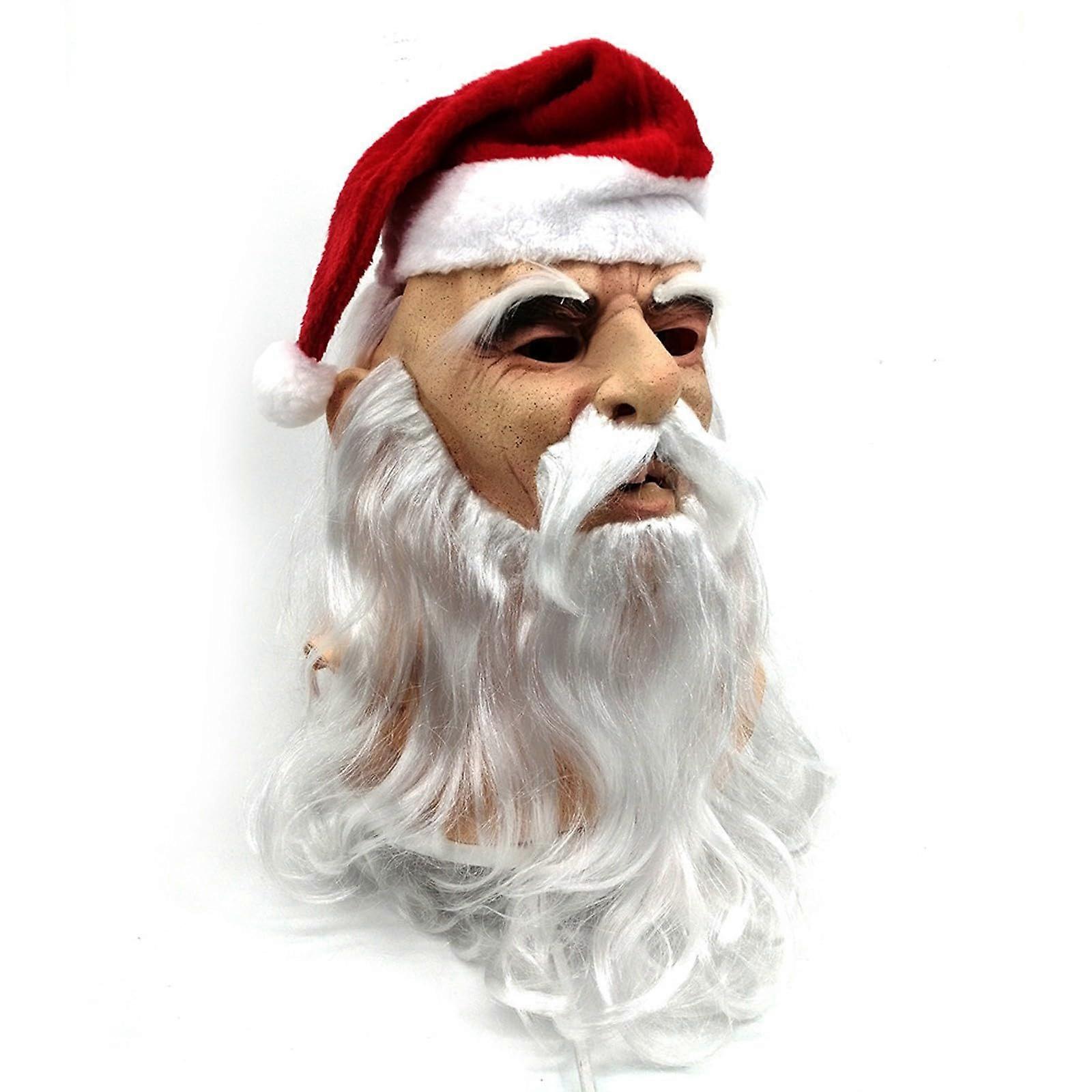 Santa Claus Mask Funny Latex Mask with Plush Beard Watermelon Red One Size