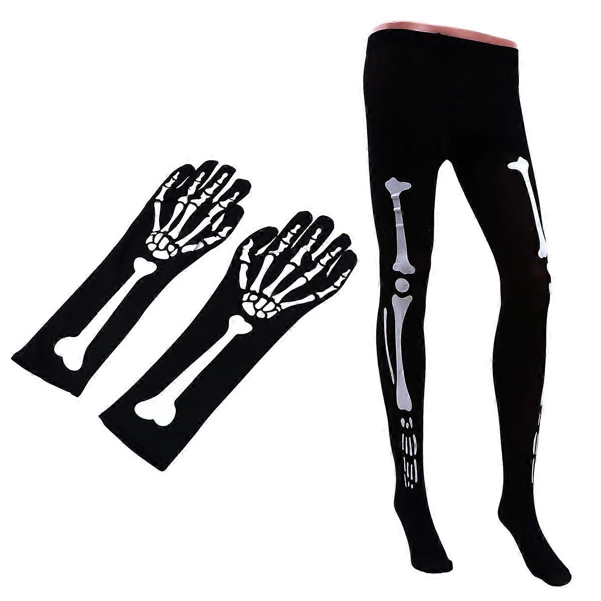 Halloween Bone Printed Decorative Glove Pantyhose Set for Girls Costumes 1Set