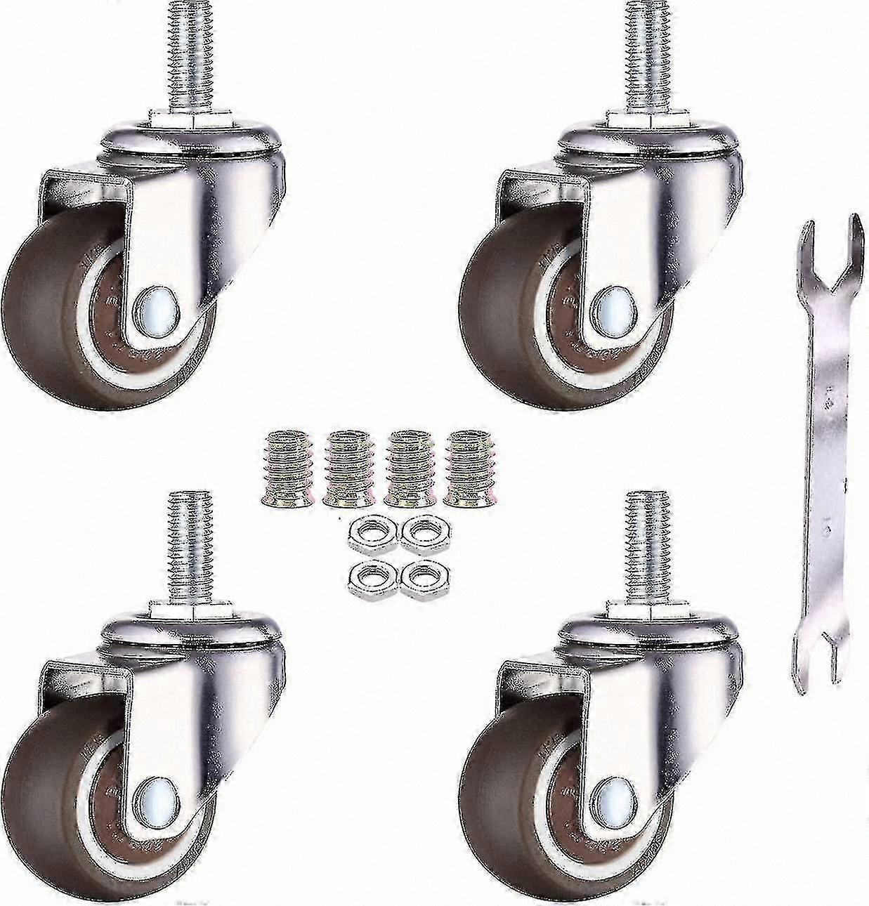 Soft Rubber Mini Casters - 4 Pack Swivel Wheels with M6 X 15mm Threaded Stem, 25mm TPE Thread for Furniture Mobility