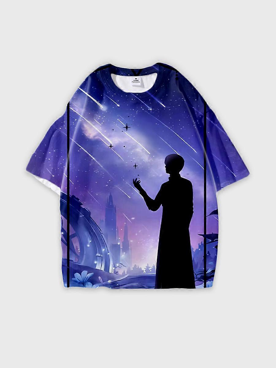 T-shirt round neck Role Pattern loose short sleeve E636