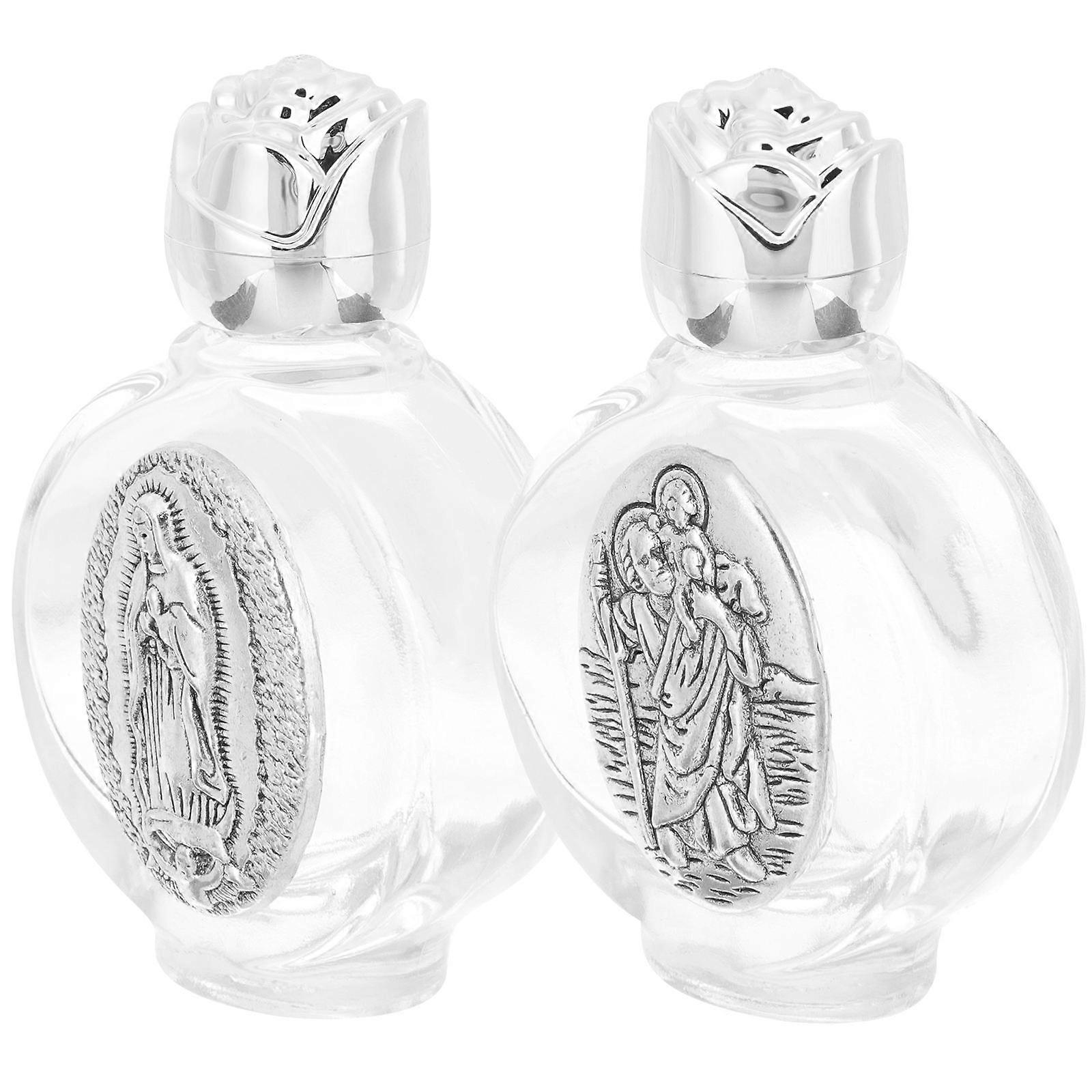 2pcs Refillable Glass Holy Water Bottles with Decorative Patterns for Communion, Blessings, and Liquid Storage