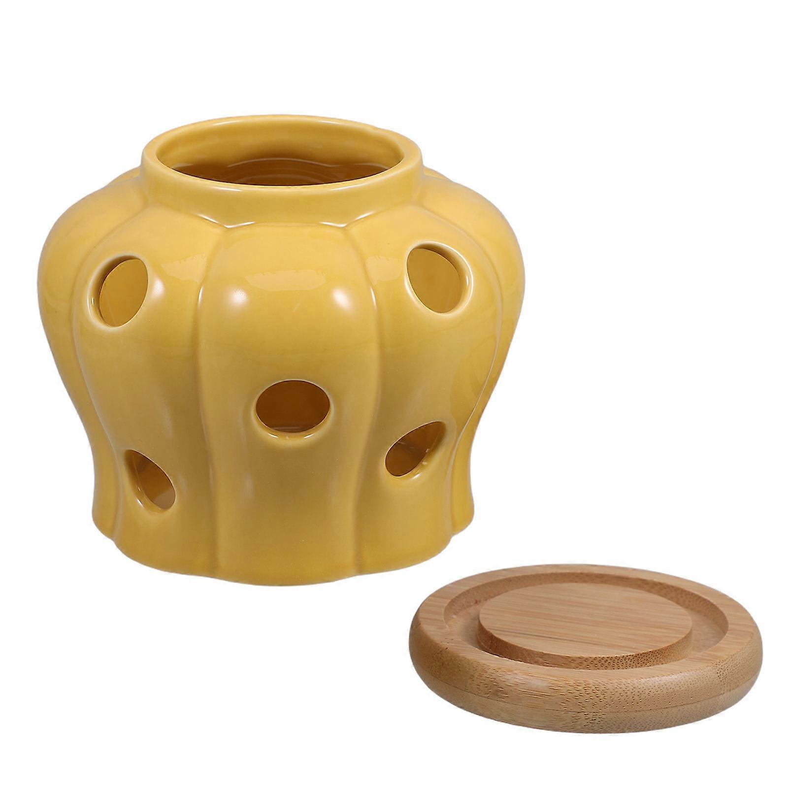 Ceramic Garlic Keeper with Lid 1 Set Ginger Storage Jar for Kitchen Counter Farmhouse Style Garlic Storage Holder