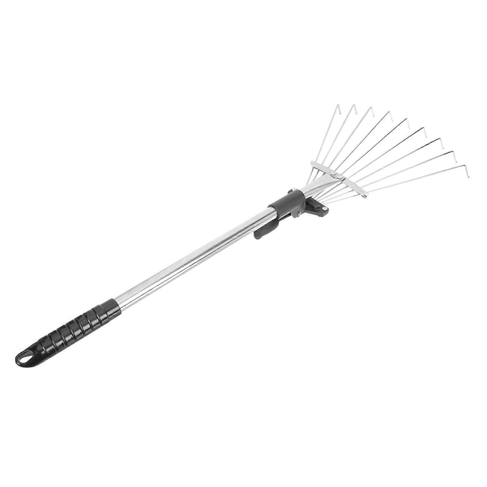 Telescopic garden rake, garden tool for loosening soil, weeding, and raking leaves, with sturdy and durable teeth for garden maintenance.