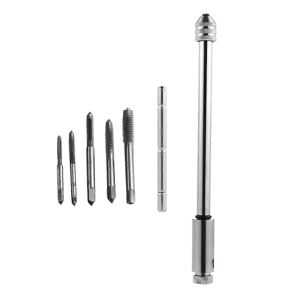 T Handle Ratcheting Tap Wrench Set for Fastening Use Made of Steel Silver Color -M8