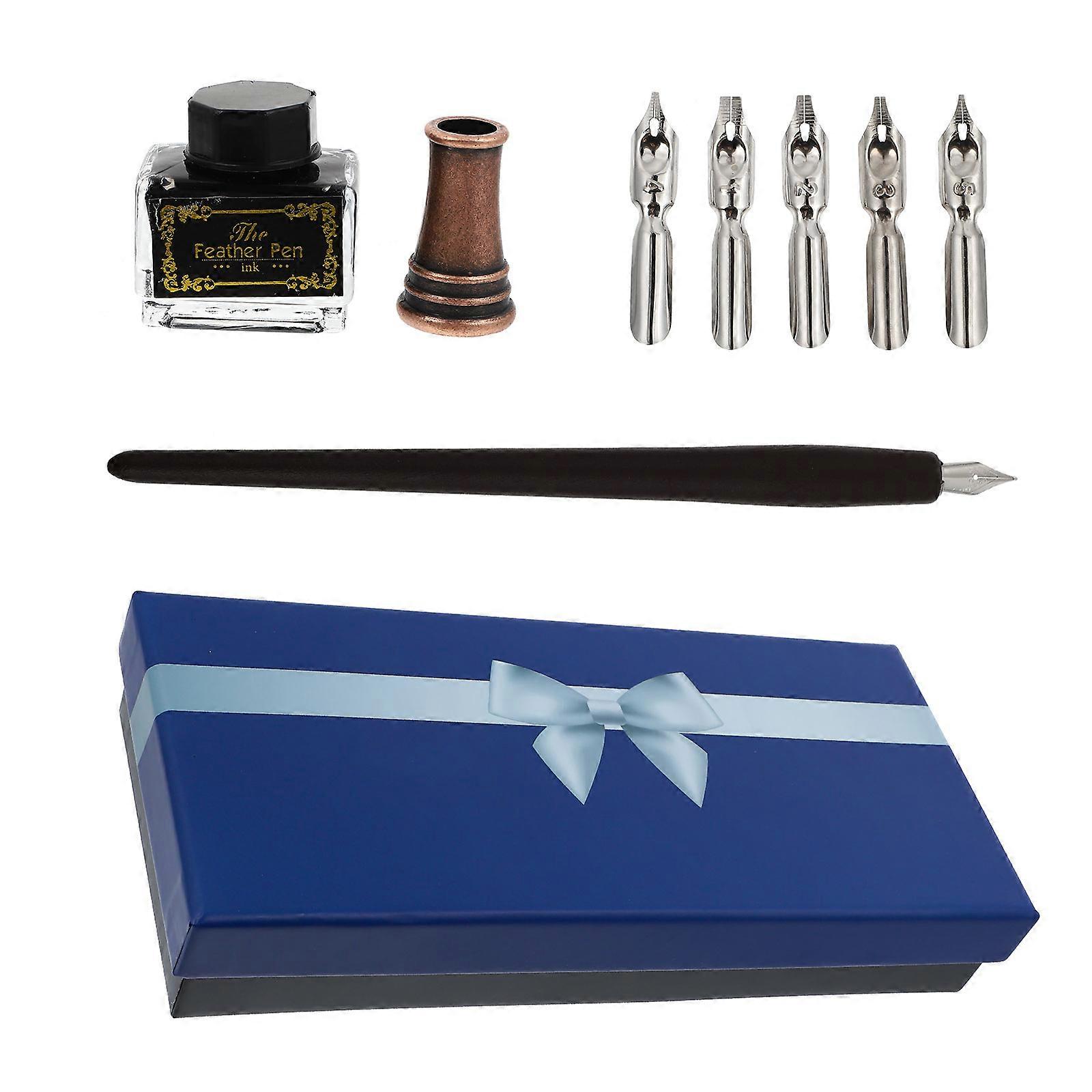 Dip Fountain Pen Set Writing Supplies 1 Set Perfect For Artists Students Elegant Retro Design Brown Color Enhanced Writing Experience