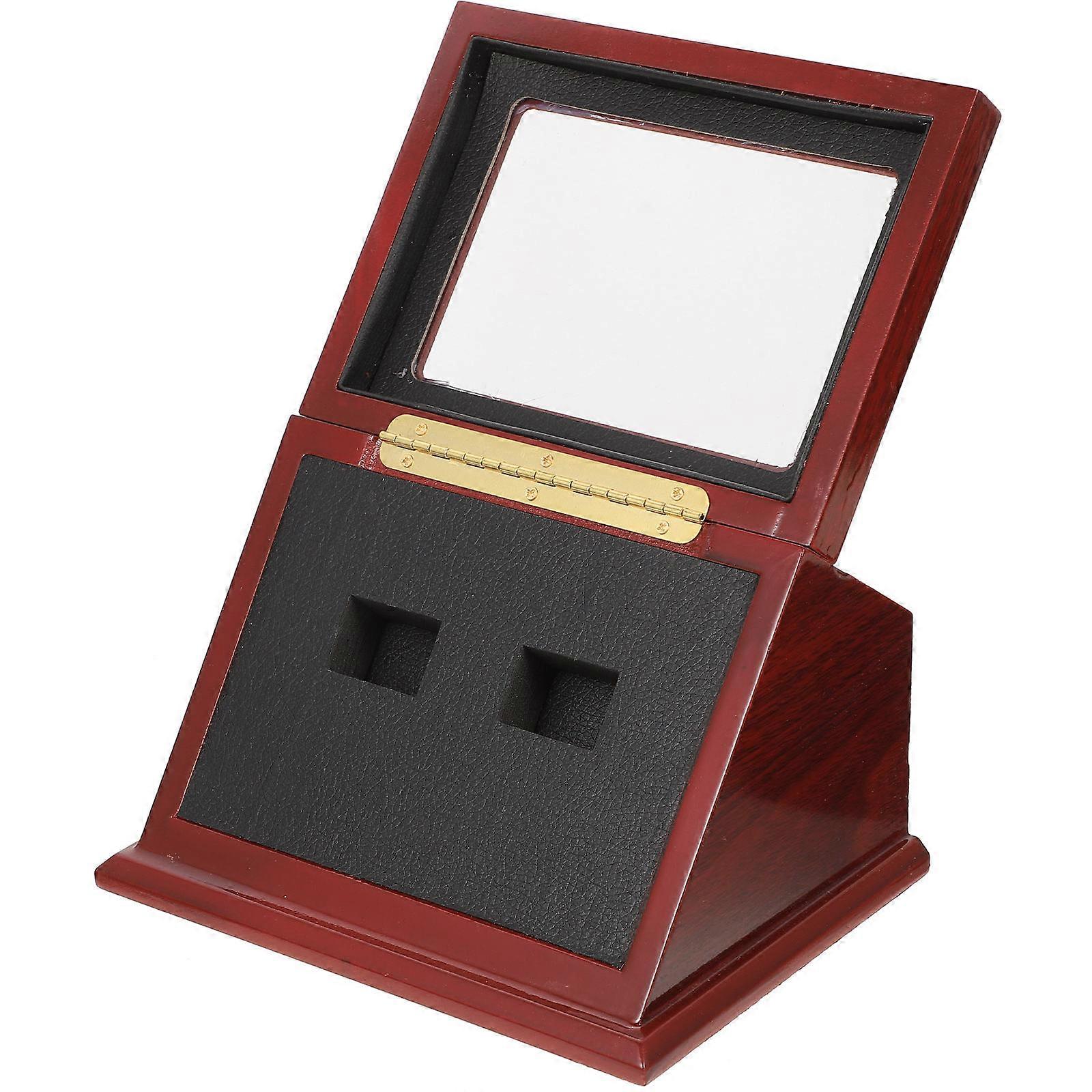 Elegant Wooden Championship Ring Display Box with Dust Protecting Lid – Durable Storage Case for Home or Office Collection