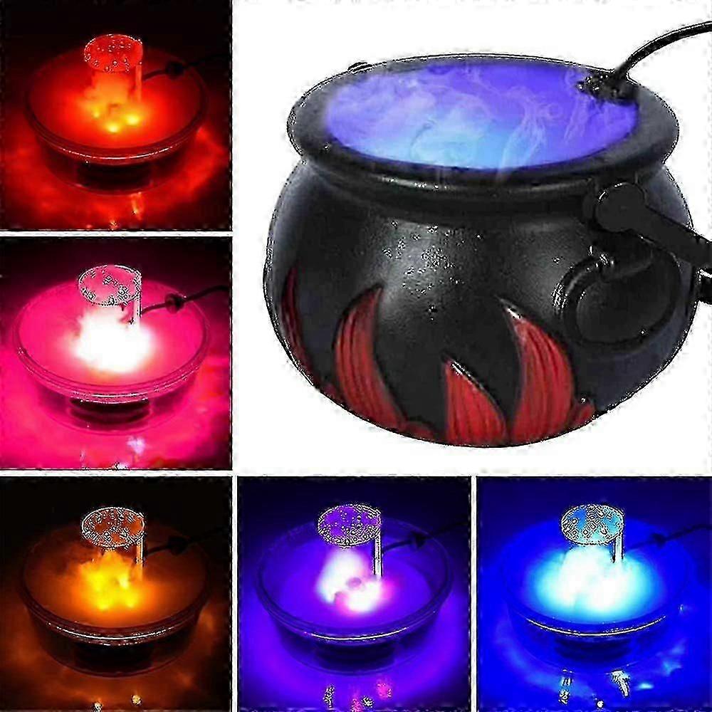 Halloween Cauldron Fog Machine LINISME Fogger Mist Maker Sprayer Cauldron Smoke Machine with 12 LED Color Changing Halloween Atmosphere Scene Layout P