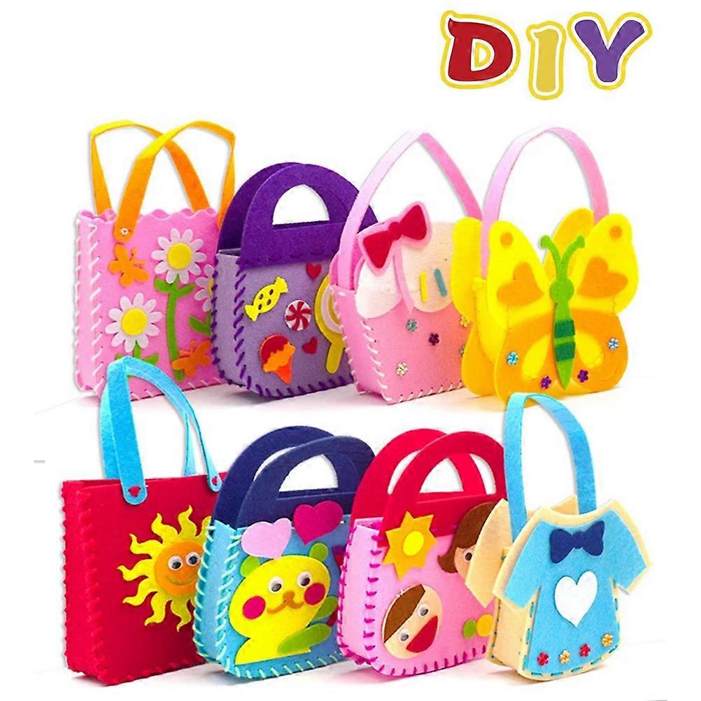8pcs/set Random Kids DIY Cartoon Handbag Toy Non Woven Cloth Bag DIY Handmade Bags Mini Handbag Education Crafts Toy