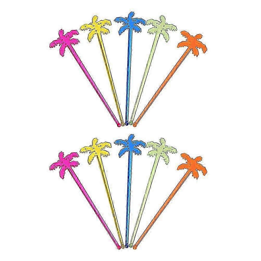 Plastic Neon Palm Tree Coffee Stirrers - 25 Pcs for Mixing & Cooking
