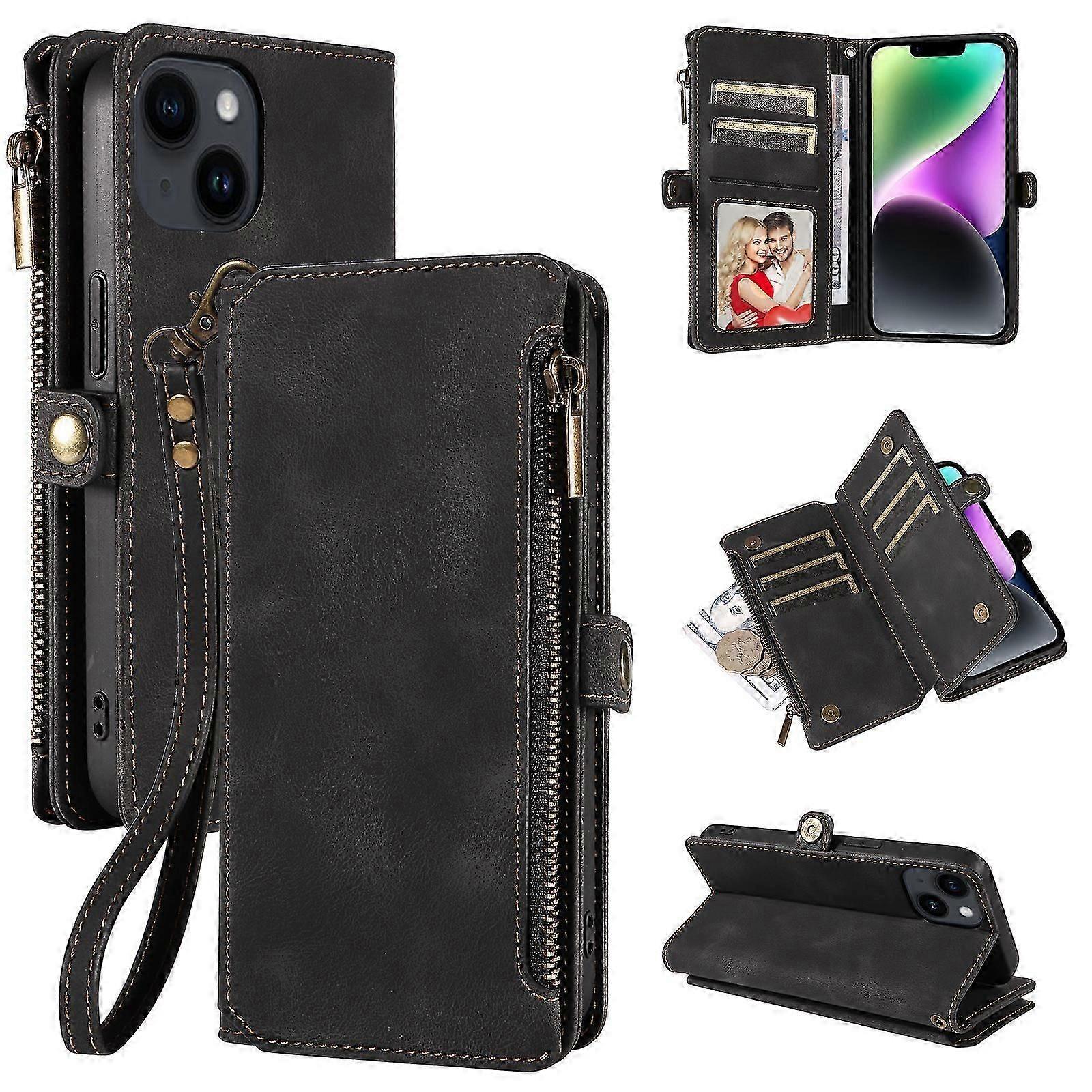 For iPhone14ProMax mobile phone case Apple 15 mobile phone leather case S24 flip zipper wallet