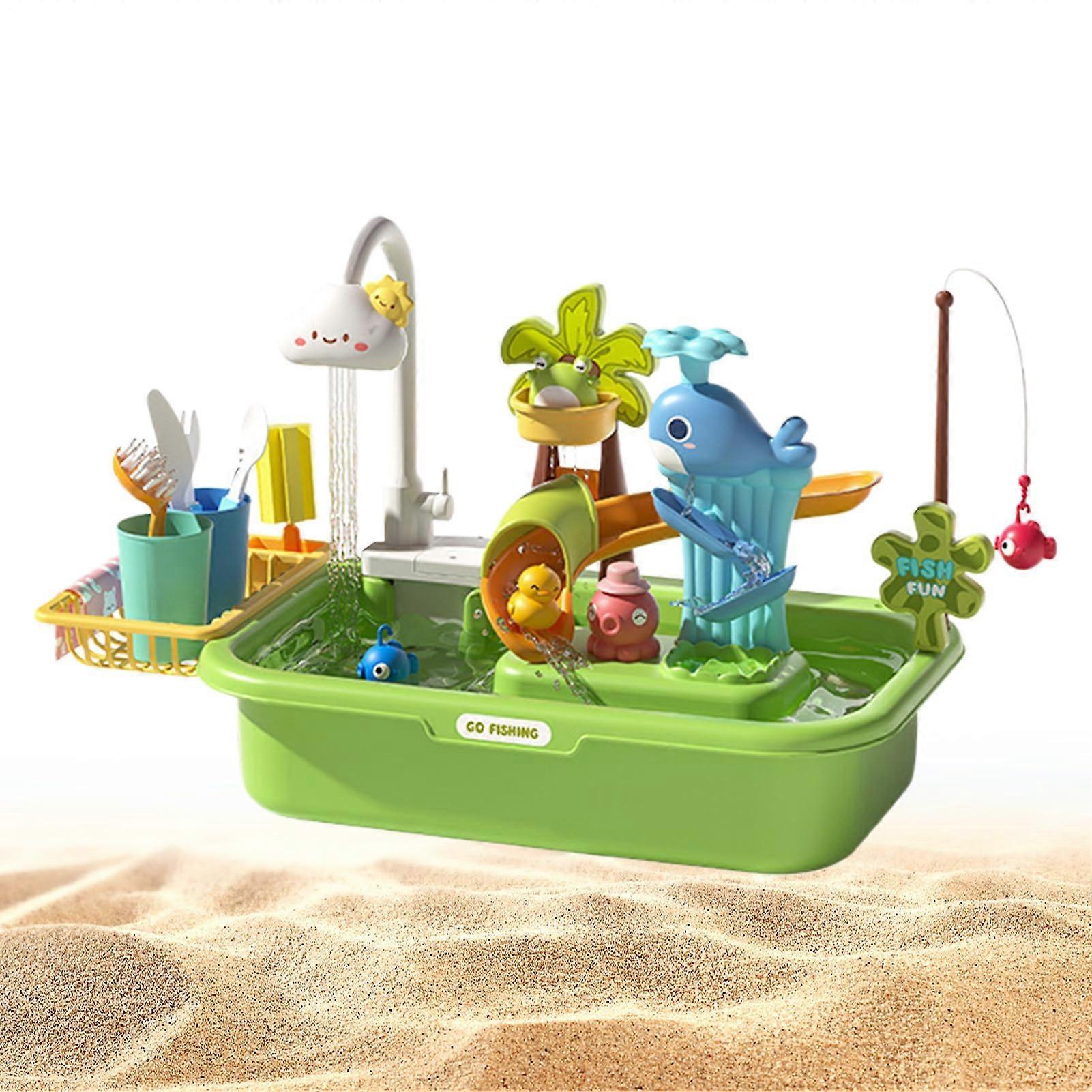 Sand and Water Table  Interactive Water Play Toy for Outdoor Use in Green