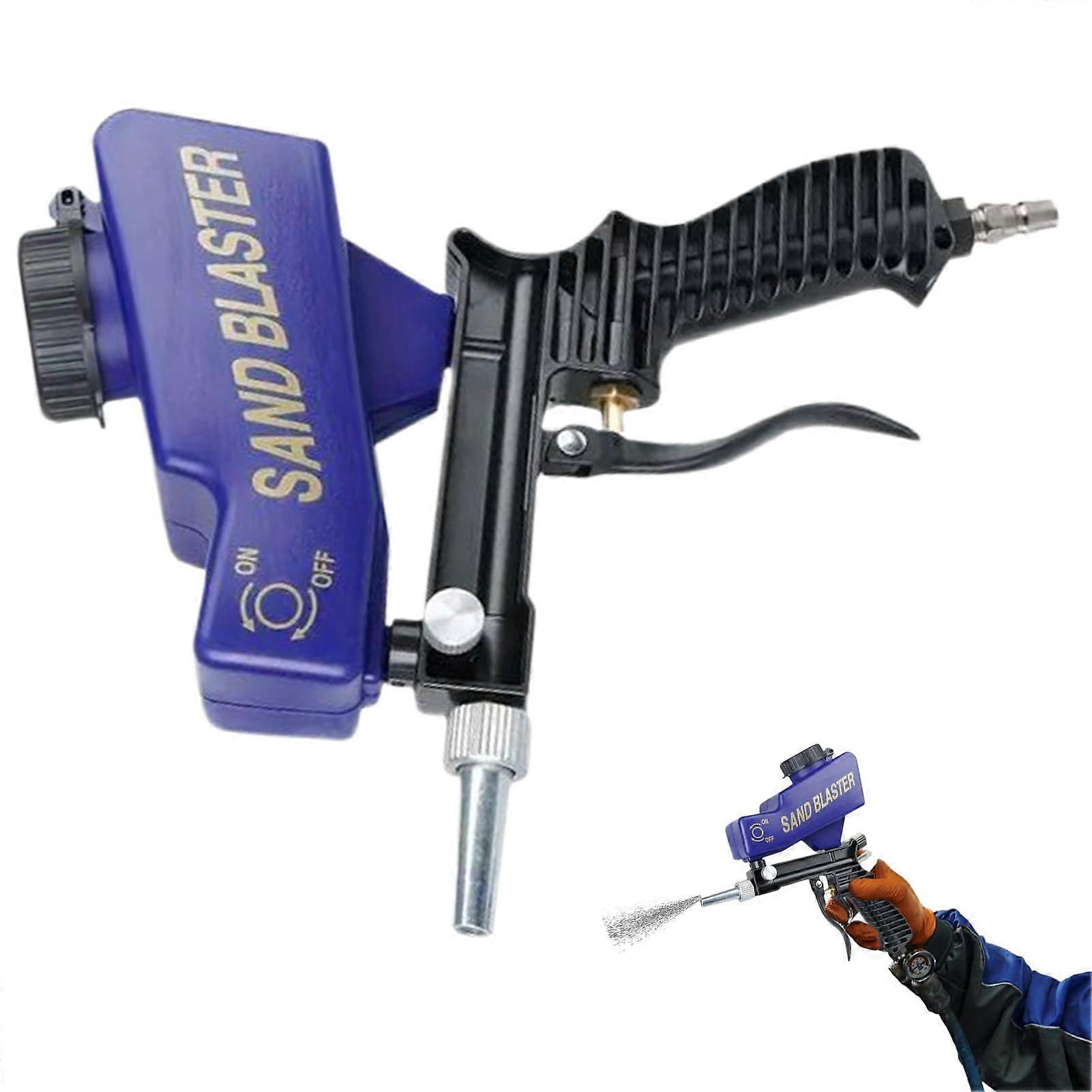 Handheld Sandblaster Machine, Portable Rust Remover, Blue Sandblasting Device for Cleaning, Polishing, Automotive Metalwork
