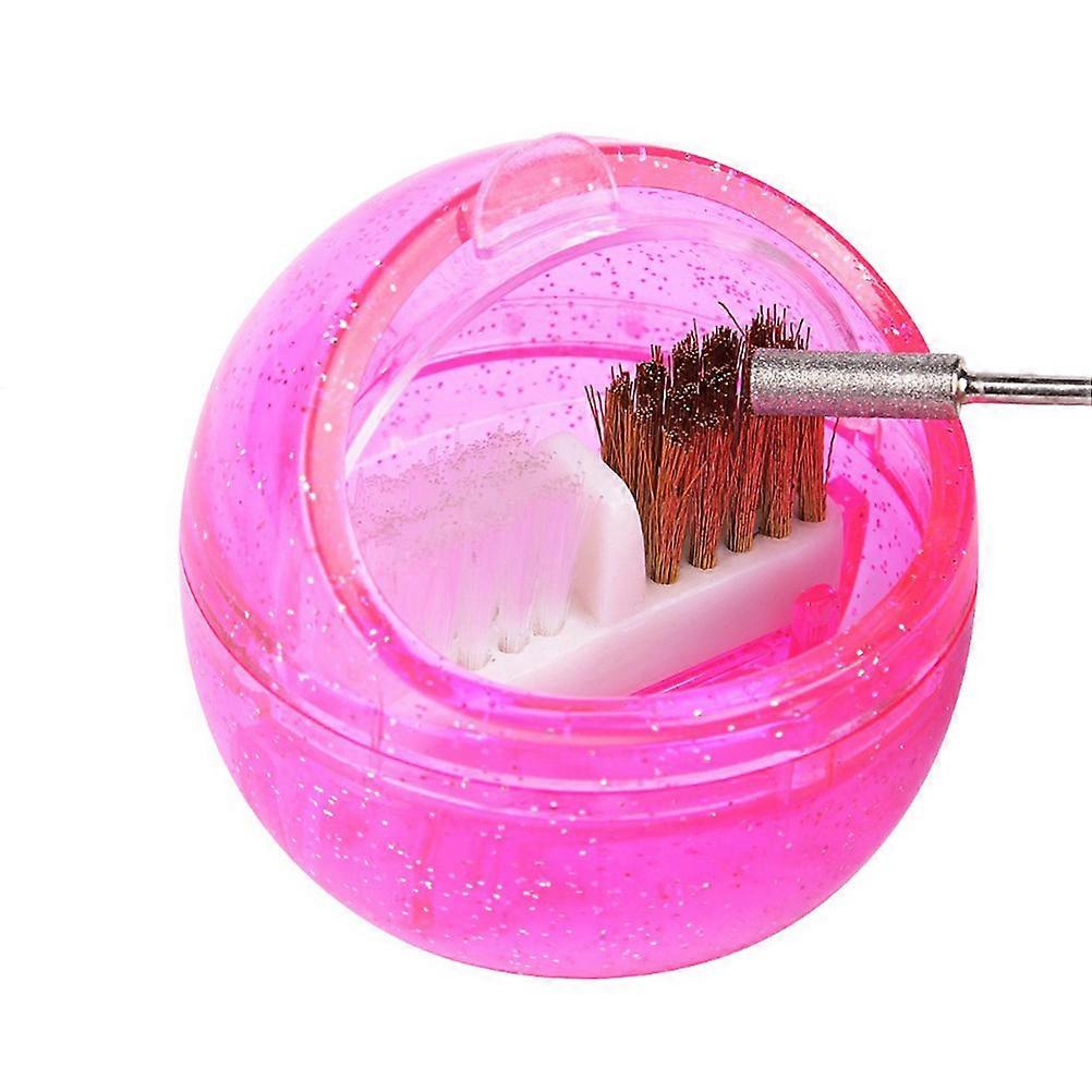 Cleaner Brush Box Rosy Nail Art Tool with Dual Brush System for Grinding