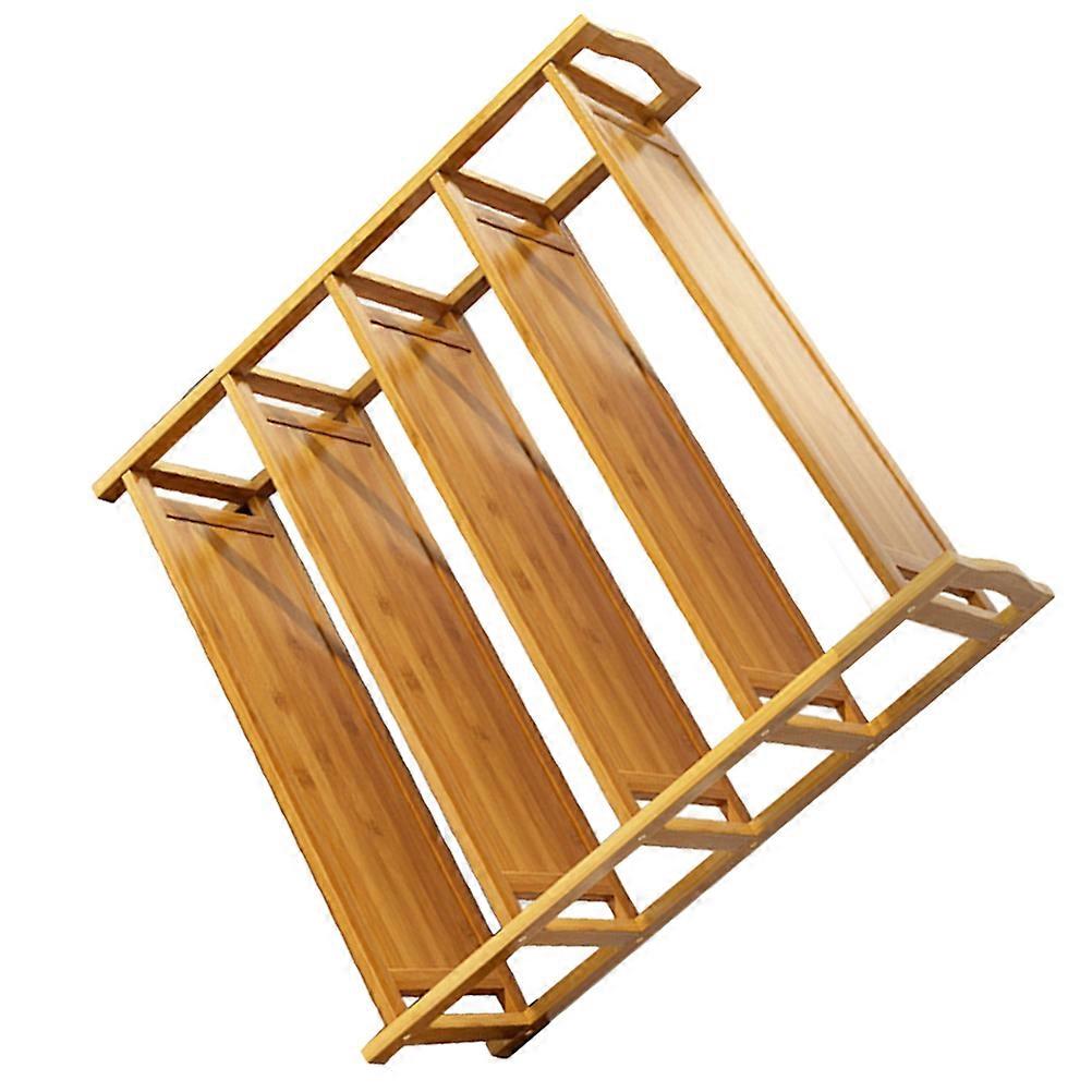 Light Brown Bamboo Shoe Rack For Balcony Entryway Rectangular Design For Homeowners 1Pcs
