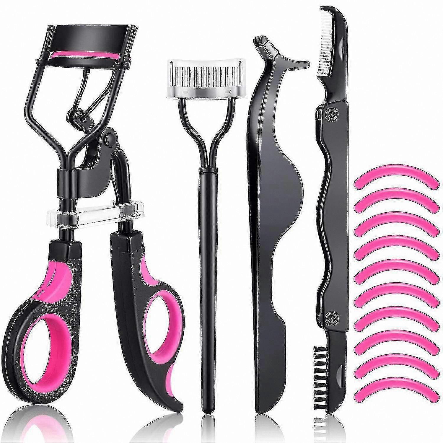 4-in-1 Eyelash Styling Kit with Curler, Brush, Tweezers, and Brow Comb for Women