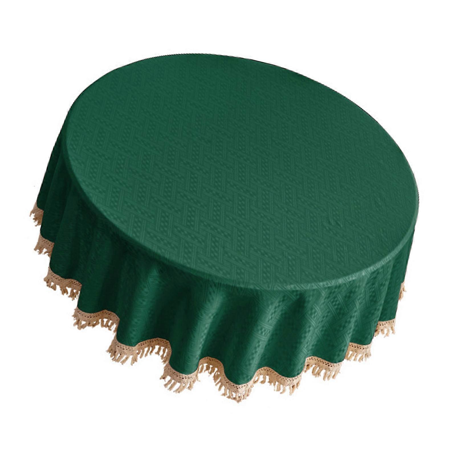 Waterproof Jacquard Tablecloth With Elegant Tassels Trim Spill Resistant Polyester Fabric for Dining Table Protective  Dark green