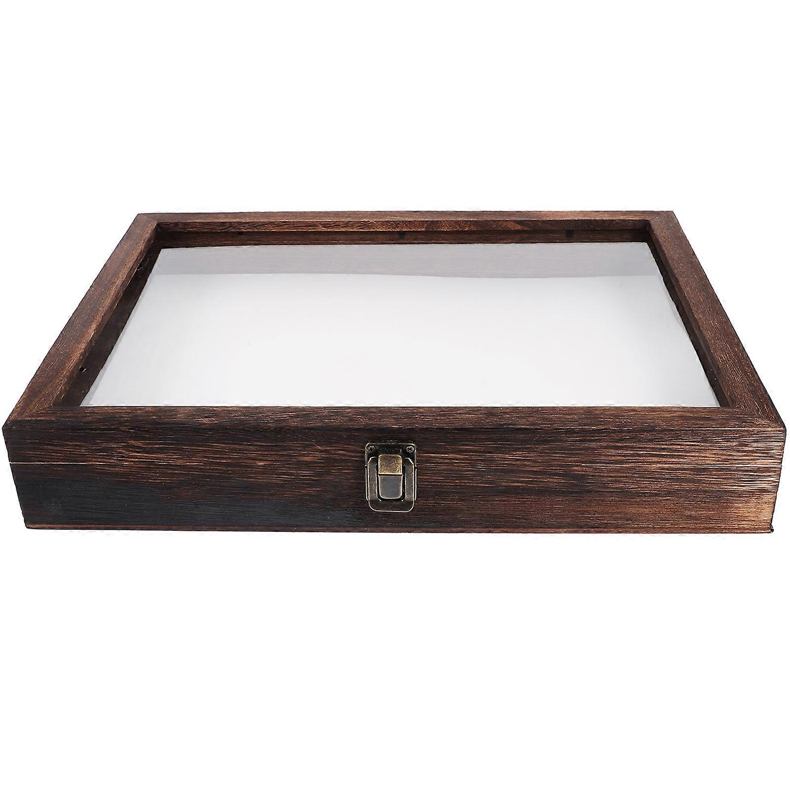 Wooden Specimen Display Box 2Pcs Multi-functional Storage For Crafts And Jewelry With Protective Clear Lid 36.5X26.5X6CM