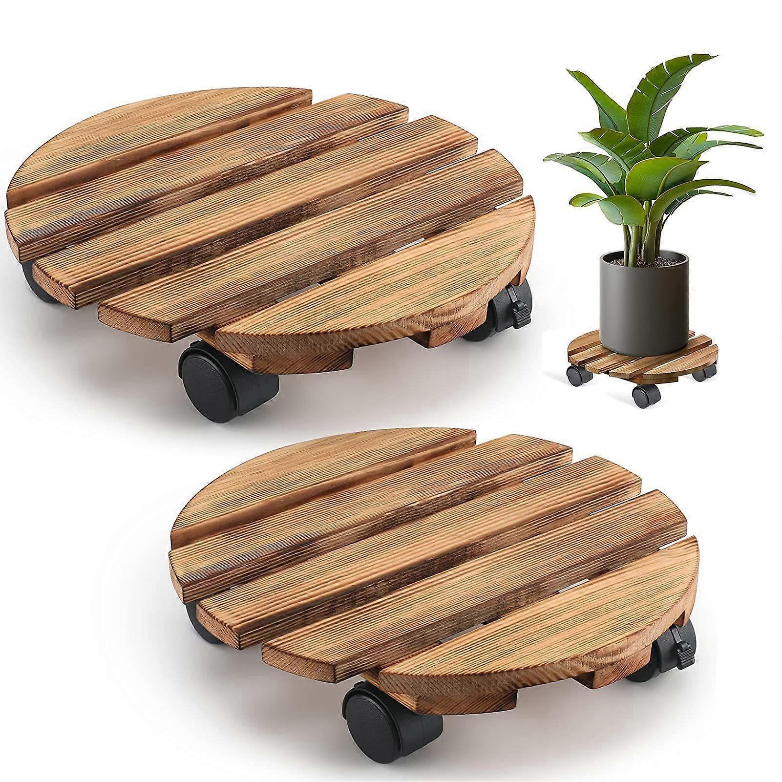 Wheeled plant stand Wooden stand with lock, rustic holder for potted plants, garden, terrace, potato stand for the workplace 35 x 35 cm.