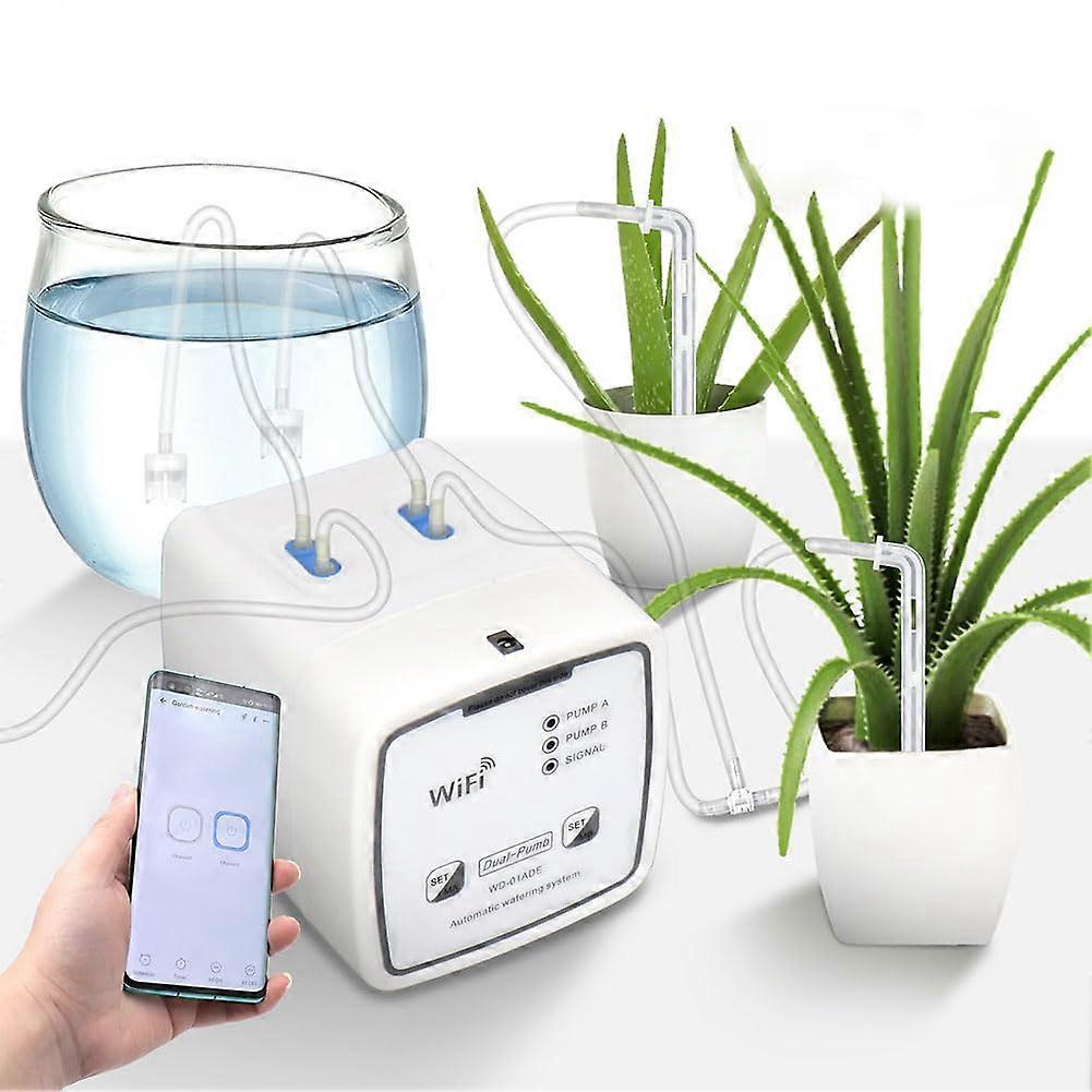 WIFI Dual Pump Controller, USB Power Drip Irrigation Kit, Adjustable Water Pressure, Remote APP, for Garden Potted Plant