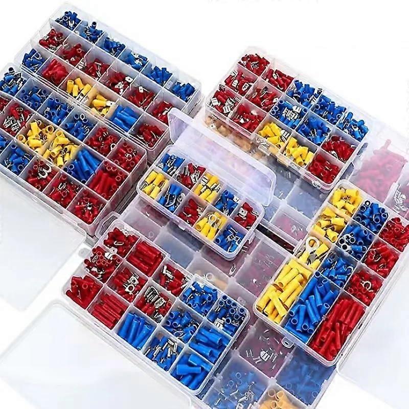 2801300PCS Insulated Cable Connector Electrical Wire Crimp Spade Butt Ring Fork Set Ring Lugs Rolled Terminals Assorted Kit(720PCS)