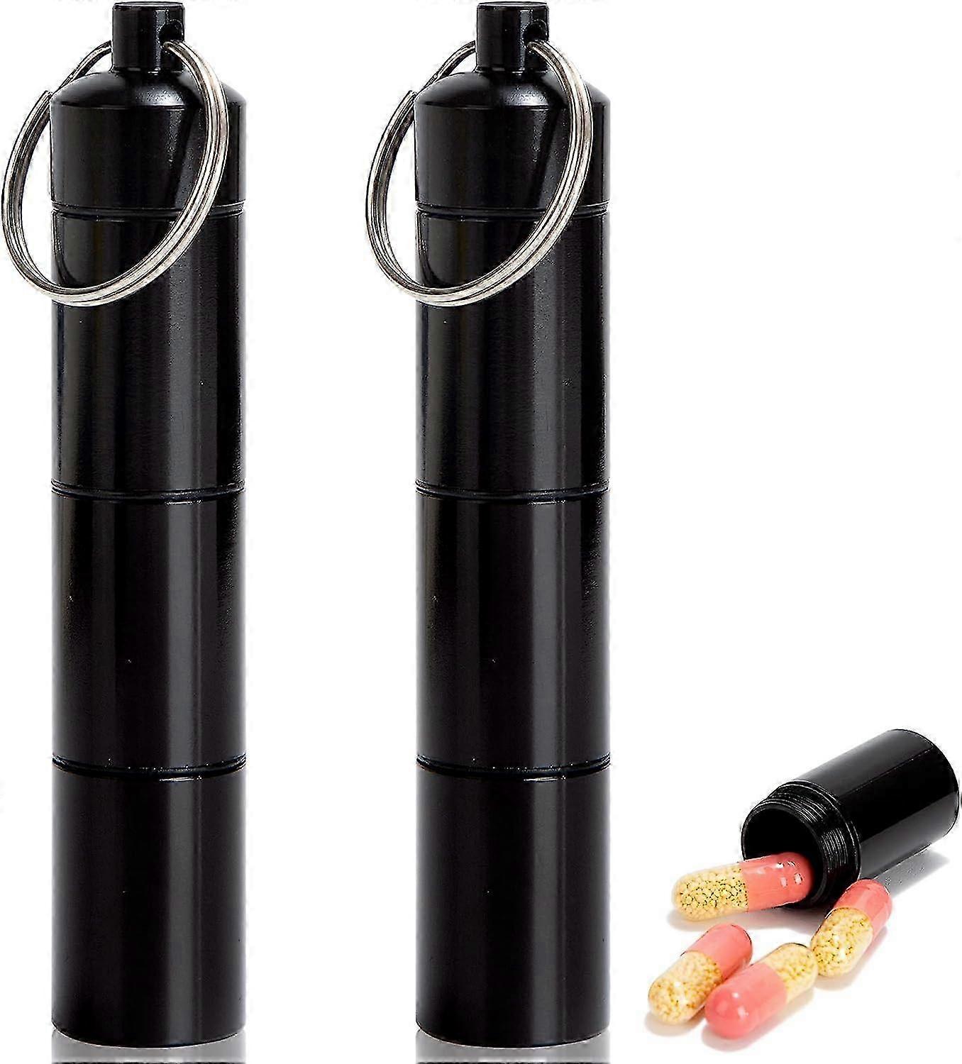 Pill Organizer Portable Pill Box with Key Ring 3 Compartments Pill Organizer for Outdoor Travel Black 2 Pieces