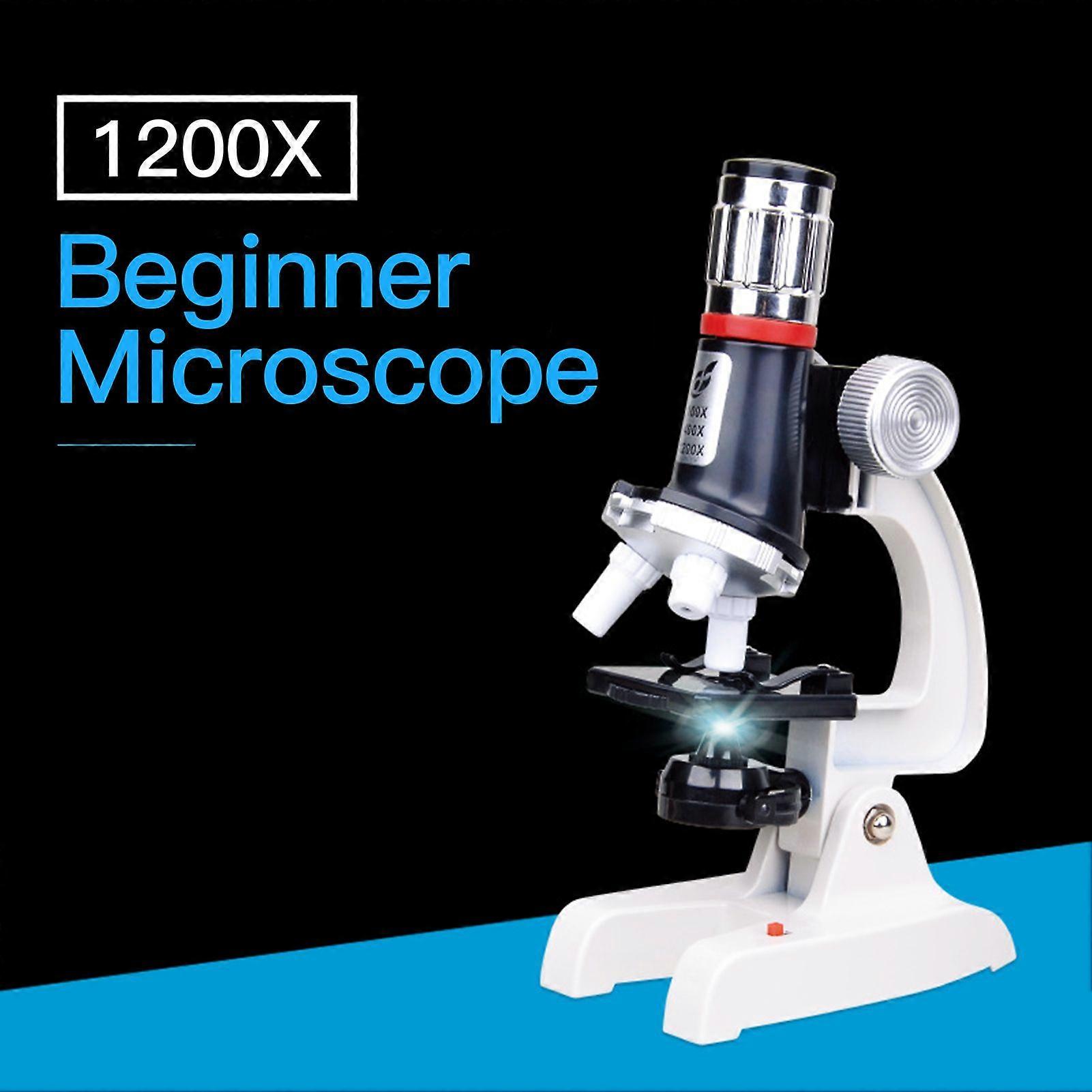 Microscope STEM Science Experiments Kit for Kids High Definition 100/400/1200 Magnification with Alloy Body LED Light Glass Slides and Carrying Box fo