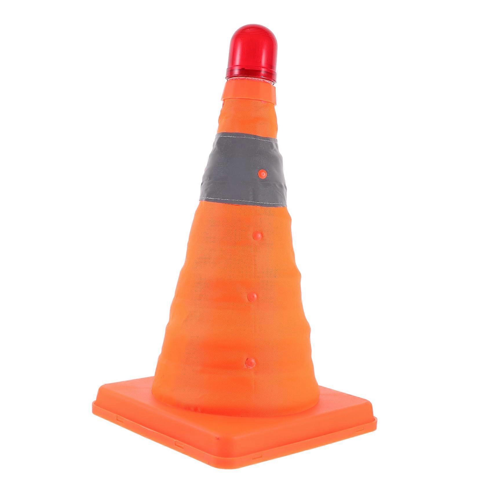 Traffic Cone Collapsible LED Safety Cone With Reflective Collar Portable Construction Cone ABS Plastic, 18 In, Orange