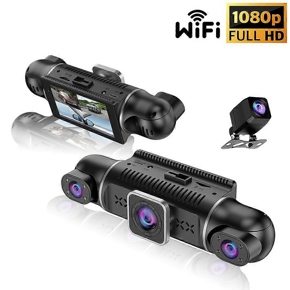 Dashcam 4 canaux FHD 2K + 1080Px3 pour voiture 8 lumières IR intérieure/arrière 170° + 2x150° + 170° grand angle avec vision nocturne 360° Dashcam vue avant et arrière