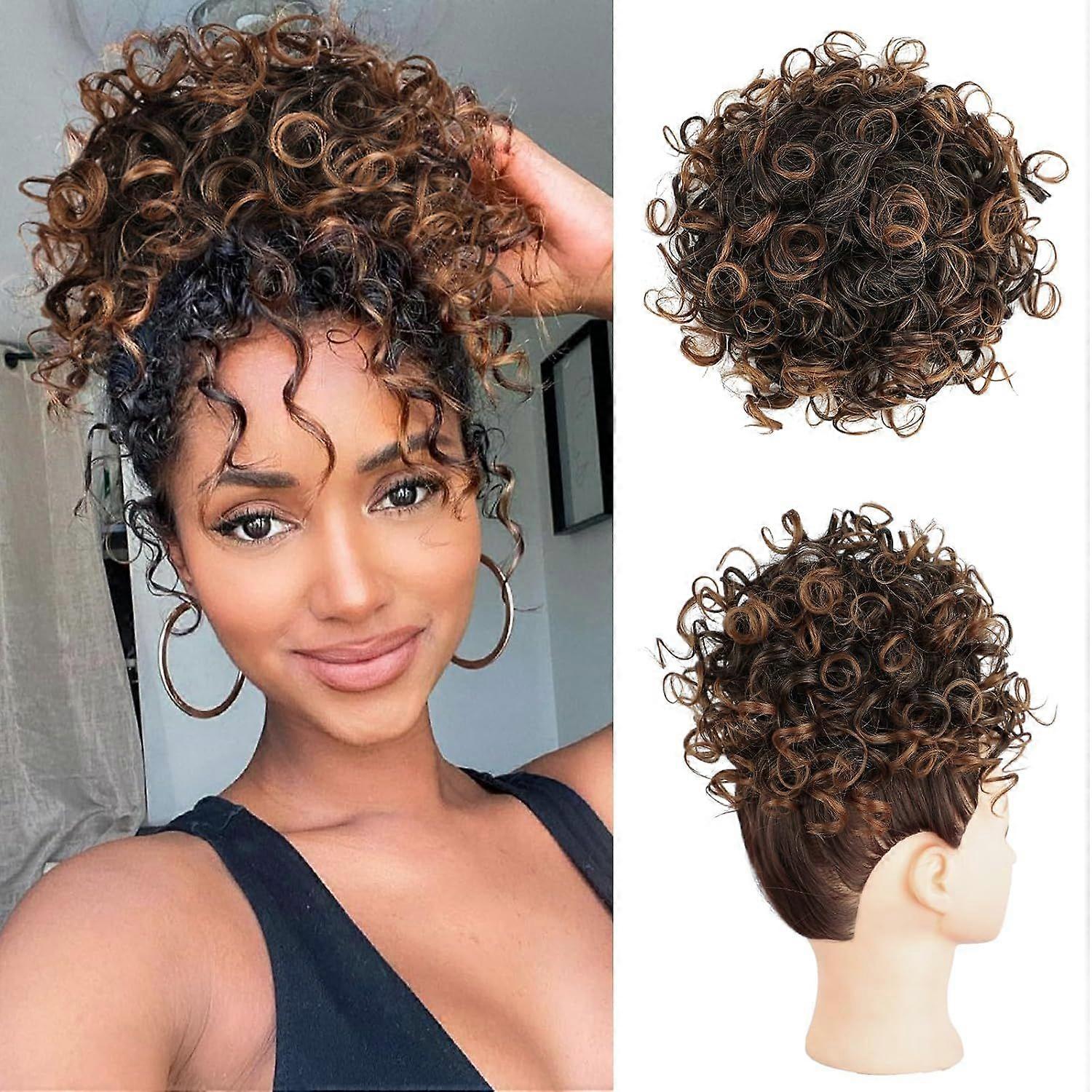 Messy Bun Hair Piece Short Curly Ponytail Extension Elastic Drawstring Loose Wave Curly Ha