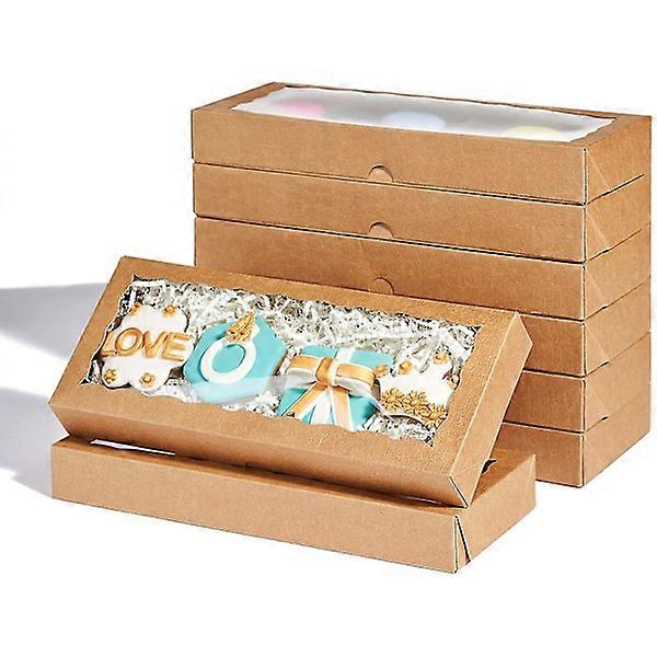4 pcs 12 x 5 x 1.5 inch Upgraded Cookie Boxes, Cookie Boxes Packaging, High Visibility Natural Brown Kraft Paper Boxes with Display Window