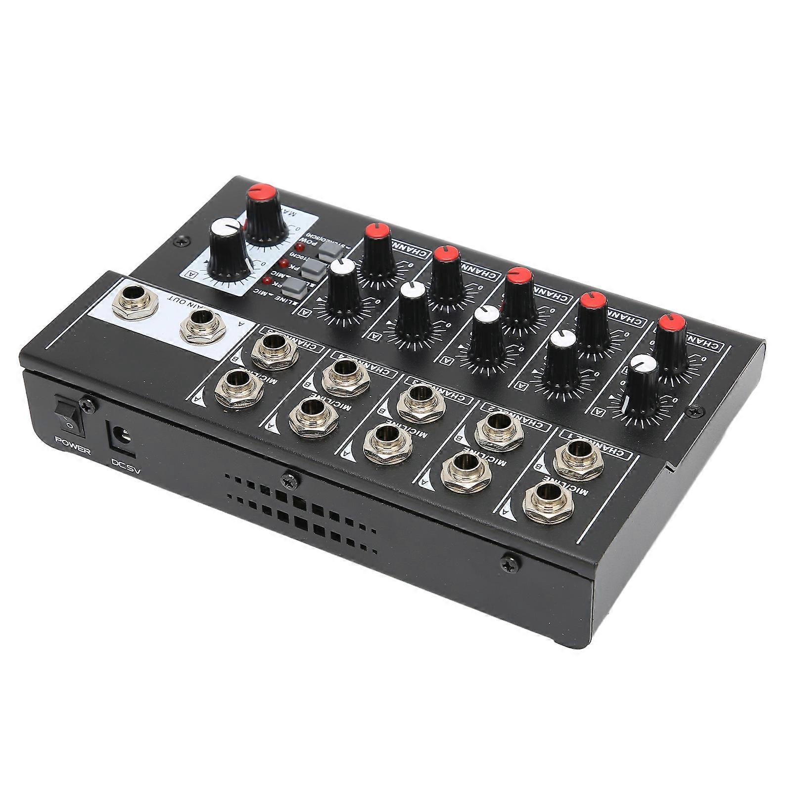 10 Channel Low Noise Stereo Line Mixer with 2 Master Volume Knobs Black