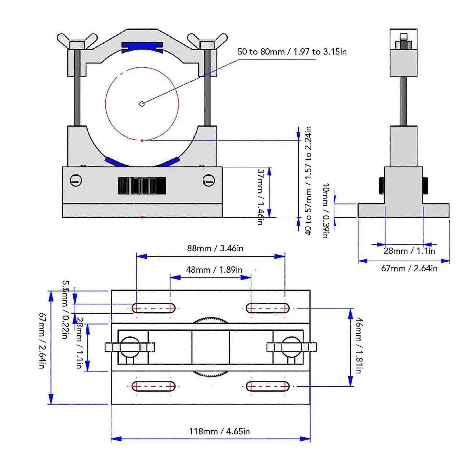2Pcs Adjustable Laser Tube Bracket ABS Holder 50-80mm Diameter