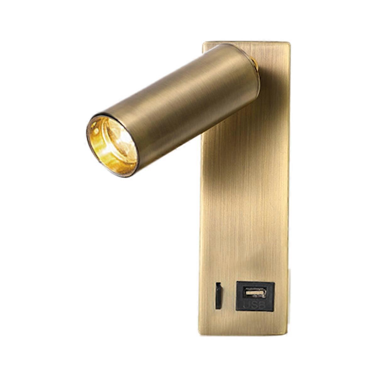 3W LED Wall Lamp Embedded and Rotatable Reading Light USB Focus Light for Bedroom Bedside Study 3000K Bronze