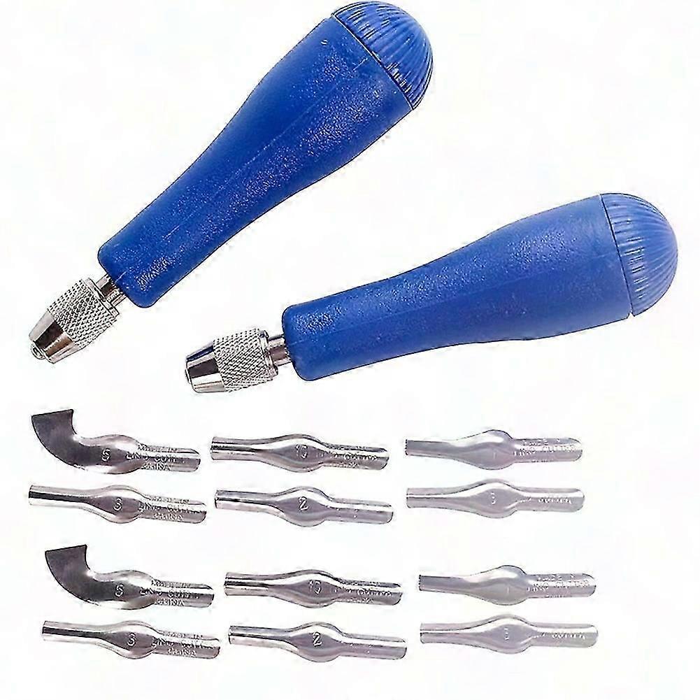 Art Block Cutters - 12Pcs Linoleum Carving Tools with 6 Blade Types & 2 Plastic Handles for Crafting