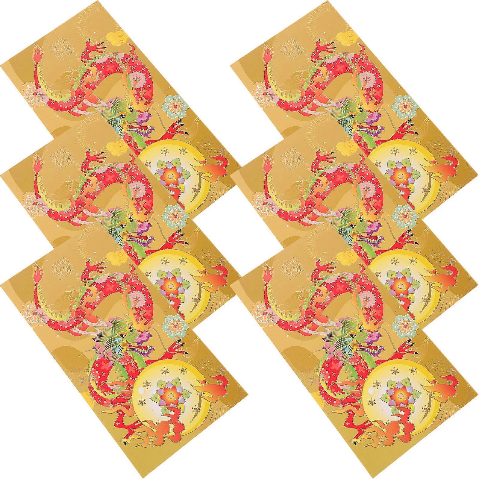 Dragon Lucky Pocket Envelopes Red Packet Envelope Chinese New Year Paper Golden Money Holder 6Pcs