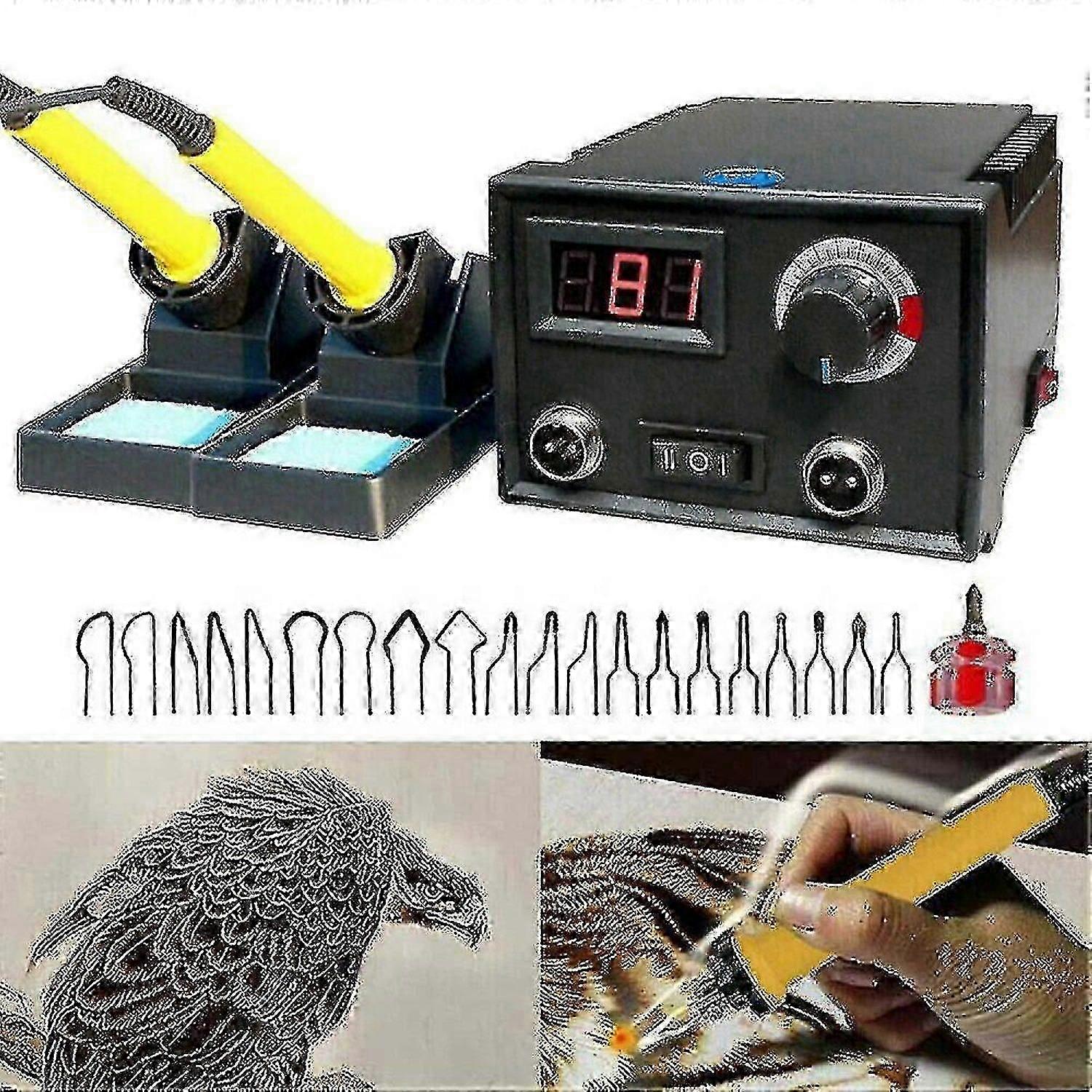 Wood Burner Adjustable Temperature Digital Display Pyrography Dual Pen Burning Machine Gourd Wood Crafts Tool Kit Soldering Iron -HK622