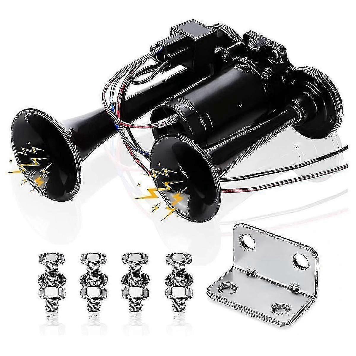 12V 150dB Dual Trompete Lufthorn Kit mit Kompressor für LKWs, Boote, Züge (Schwarz)