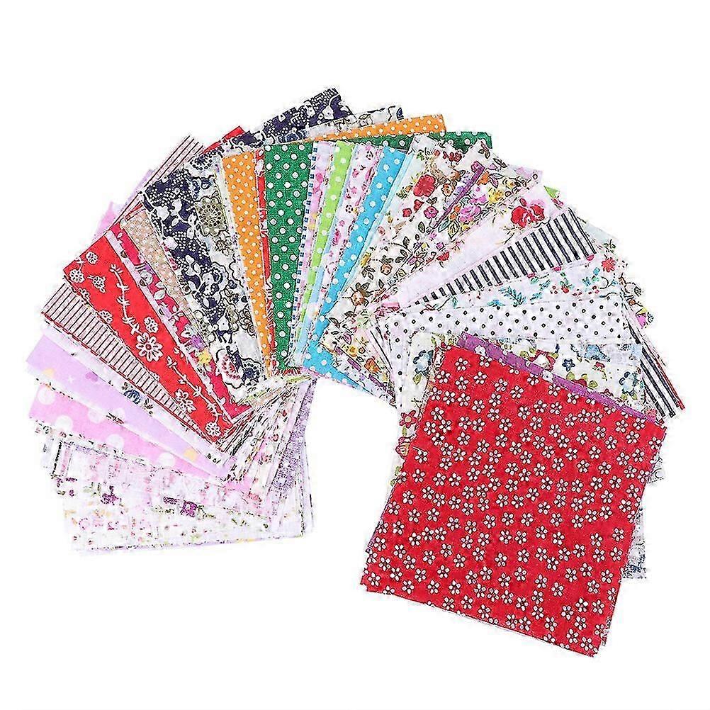 100Pcs 10x10cm DIY Cotton Fabric Square Printing Cloth Patchwork Fabric Sewing Fabric for DIY Craft (Random Color Mixed Style Dot Floral Plain Cloth)