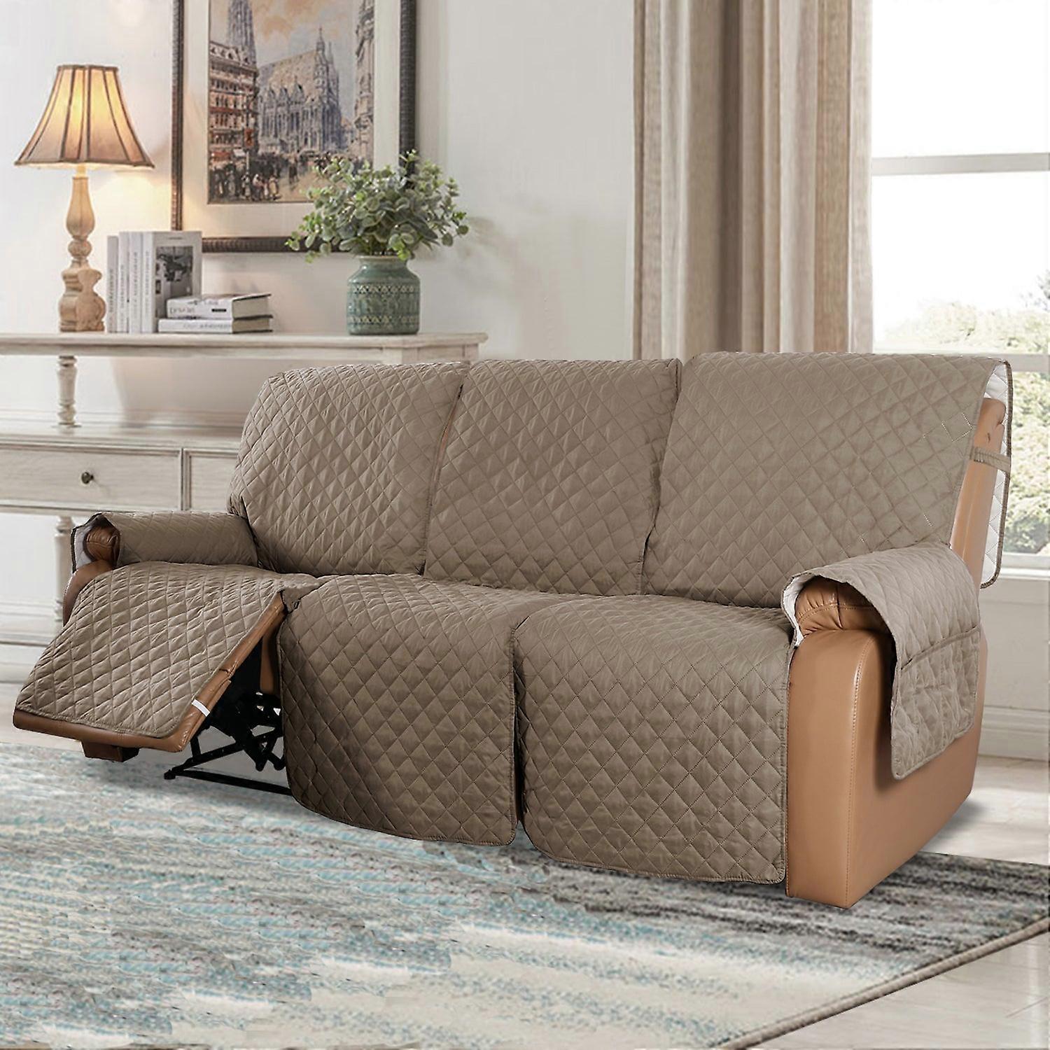 Recliner Sofa Cover For 1/2/3 Seater With Pocket, Slipcovers Reversible Washable Elastic Adjustable Strap For Home,taupe
