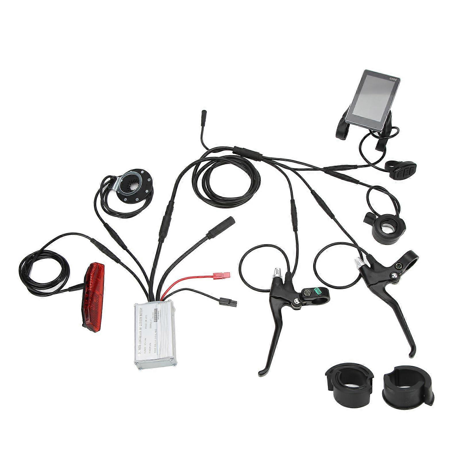 Bike 15A Waterproof Controller Kit with GD06 Panel 130X Thumb Throttle 8C Speed Assist Brake Handle 1 to 5 Connector Tail Lamp for 36V/48V 250W Motor