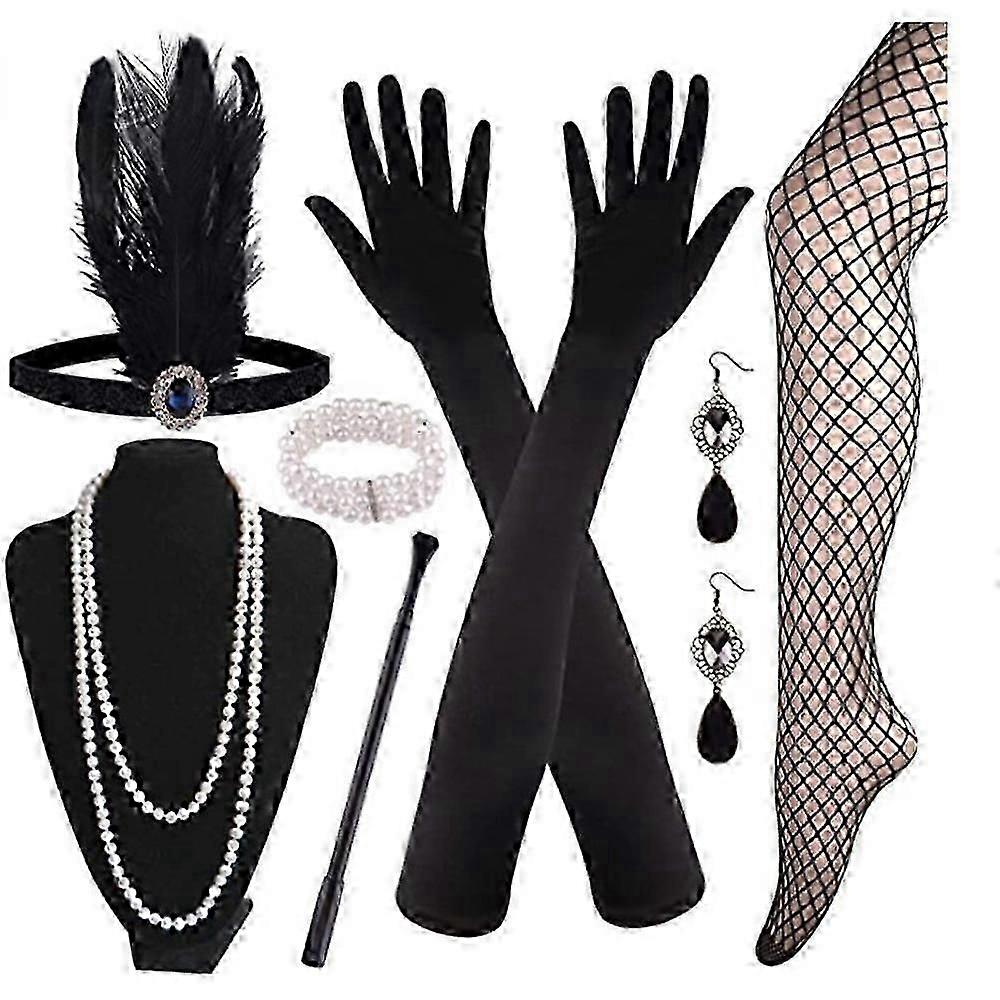 Retro 1920s femei Flapper Accesorii Gatsby Costum Accesorii Set 20s Flapper Headband Pearl colier Brățară cercei Mănuși Party Kit