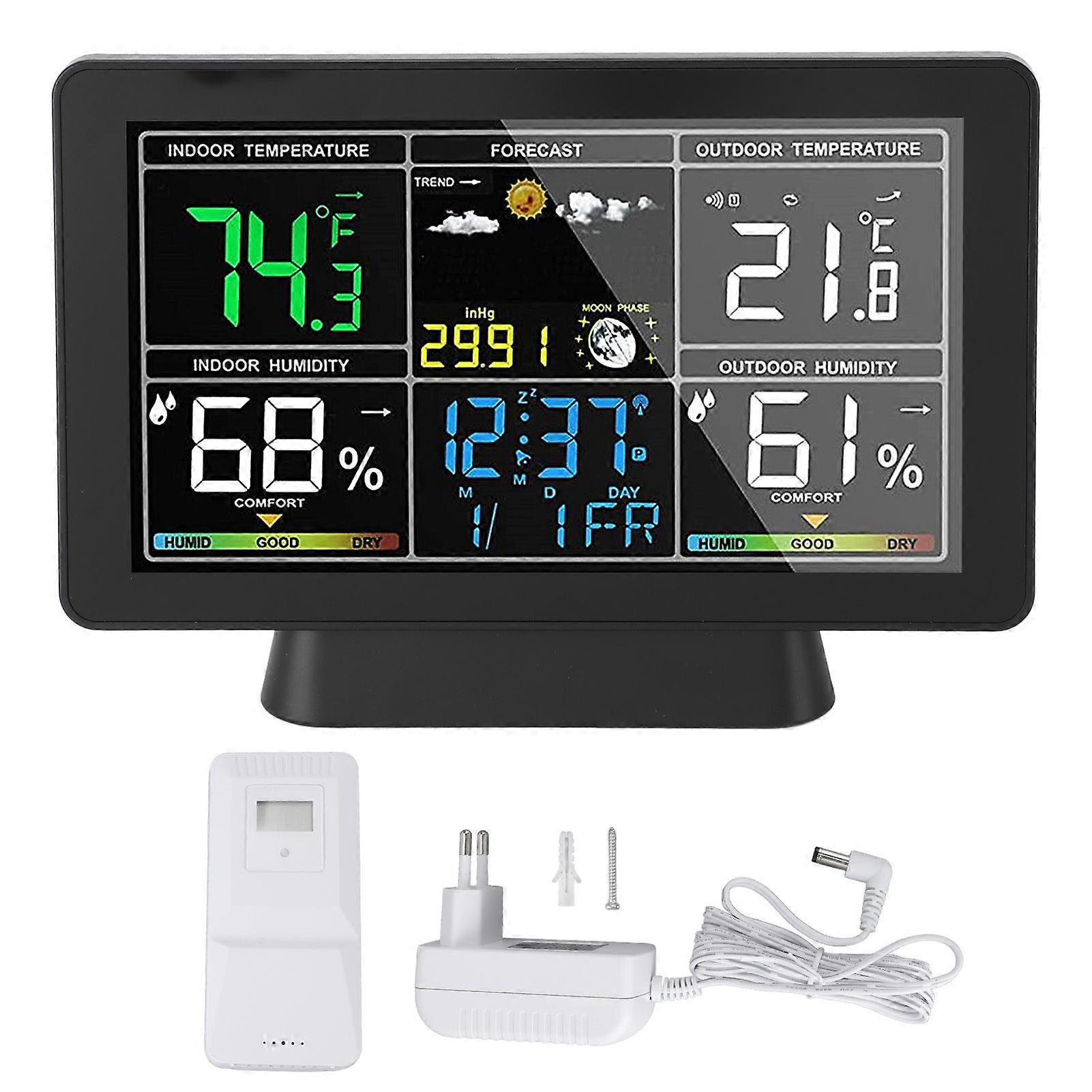 7.5in Wireless Indoor Outdoor Thermometer Adjustable Backlight Color Display Humidity Temperature Gauge With Weather Forecast Air Pressure