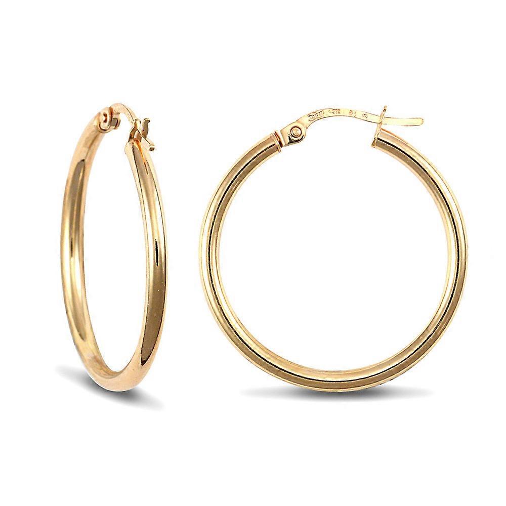 Jewelco London Ladies 9ct Yellow Gold Polished 2mm Hoop Earrings 25mm