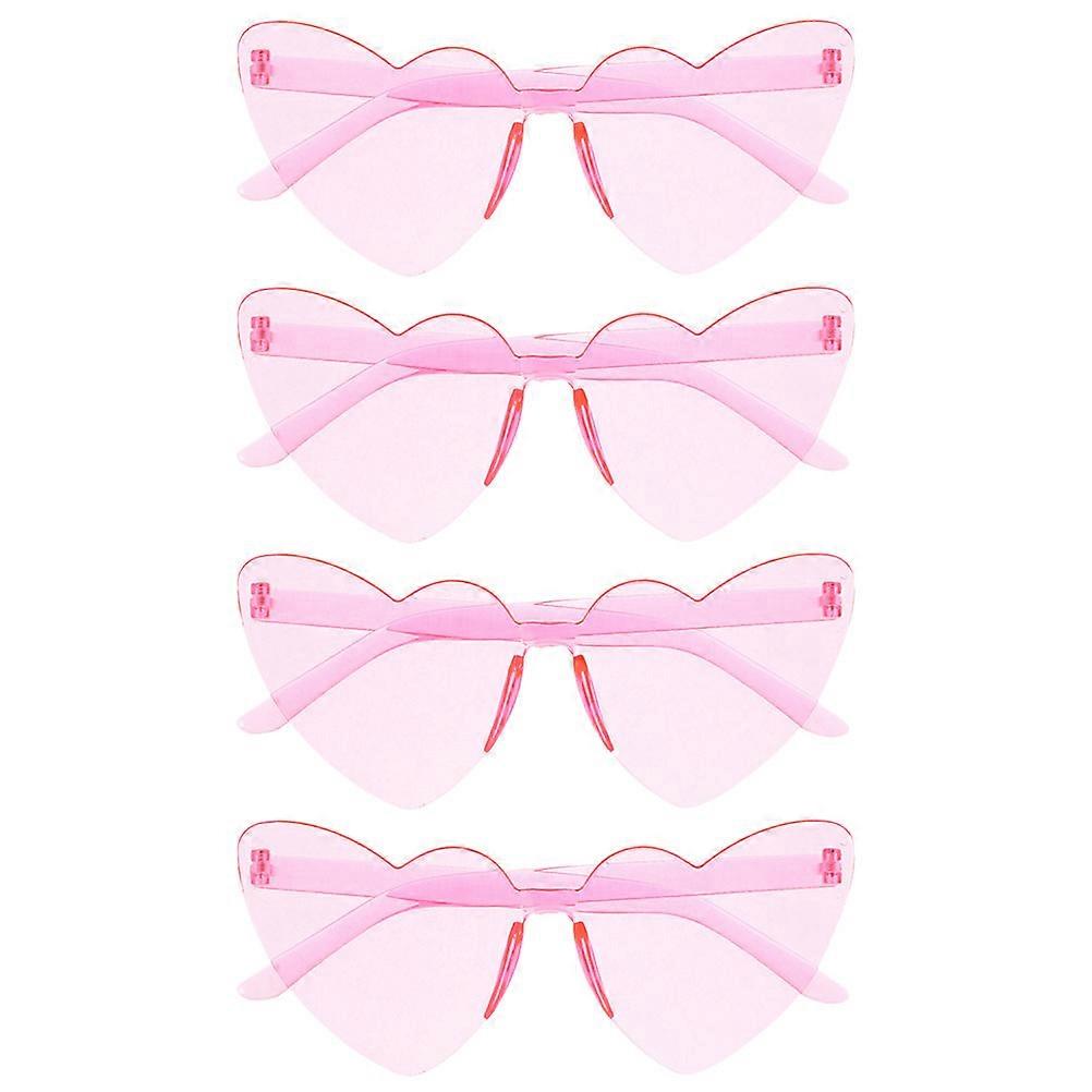 Rimless Heart Glasses Party Glasses Pink Pc Material 4Pcs