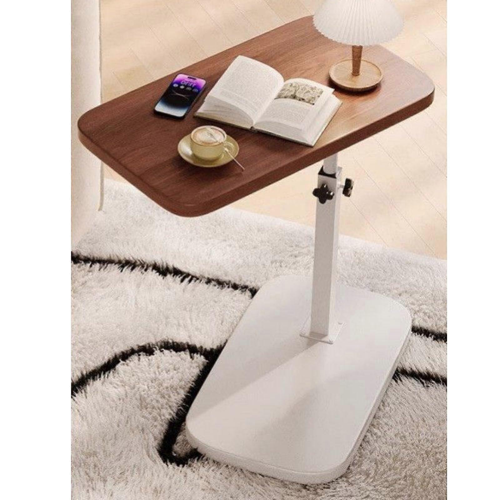 C Shaped End Table Adjustable Armrest Tray, 360 Degree Swivel Couch Side Table, Walnut Wood Bedside TV Tray