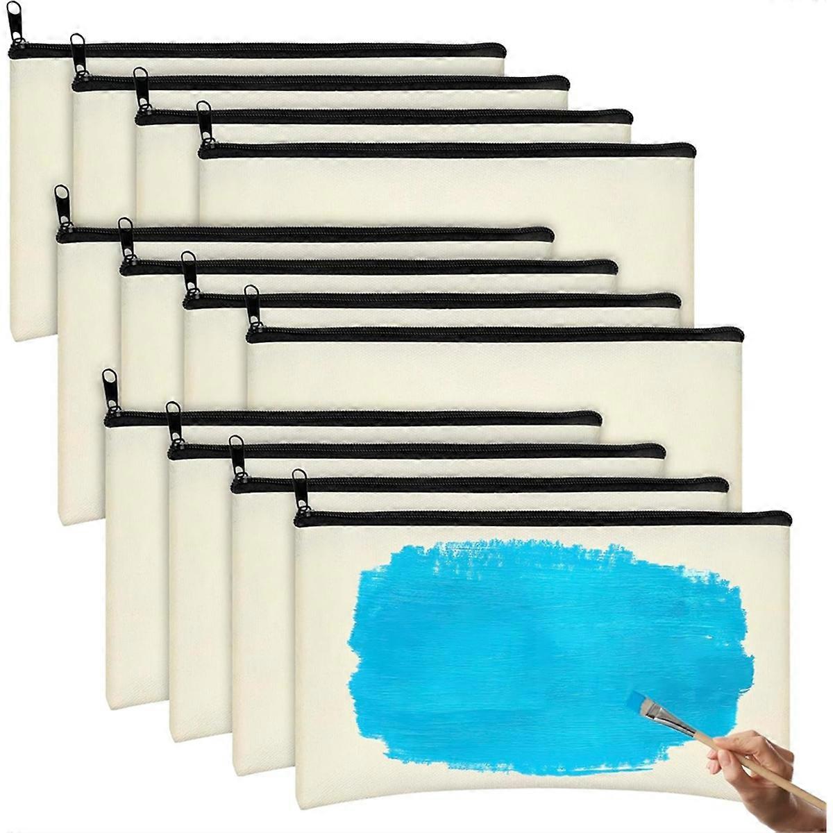 Canvas Pencil Pouch, 12 Pack Blank Canvas Zipper Bag Cosmetic Bag Bulk, Zippered Sublimation Pencil