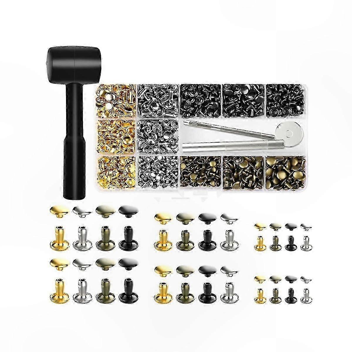 480 Pieces Double Cap Rivets, Leather Crafting Kit with 4 Colors and 3 Sizes, Includes Metal Studs and Installation Tools
