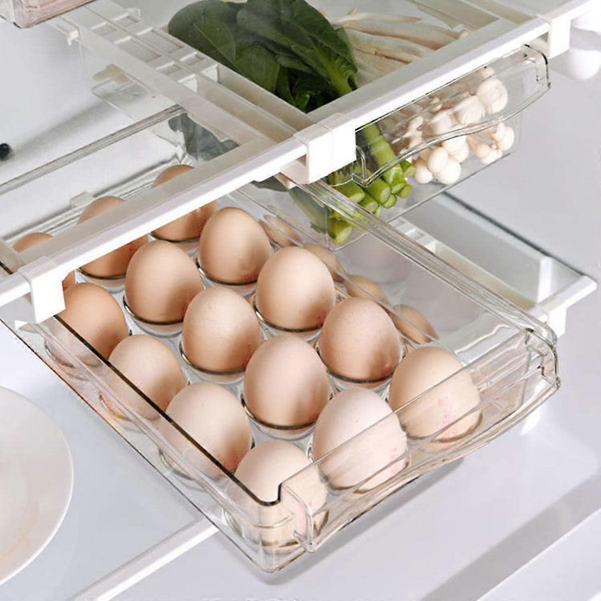 Fridge Drawer Organizer Set for Fruits and Vegetables with Egg Container, Fits Shelves Under 0.6 Inches, 2 Egg Cartons Included