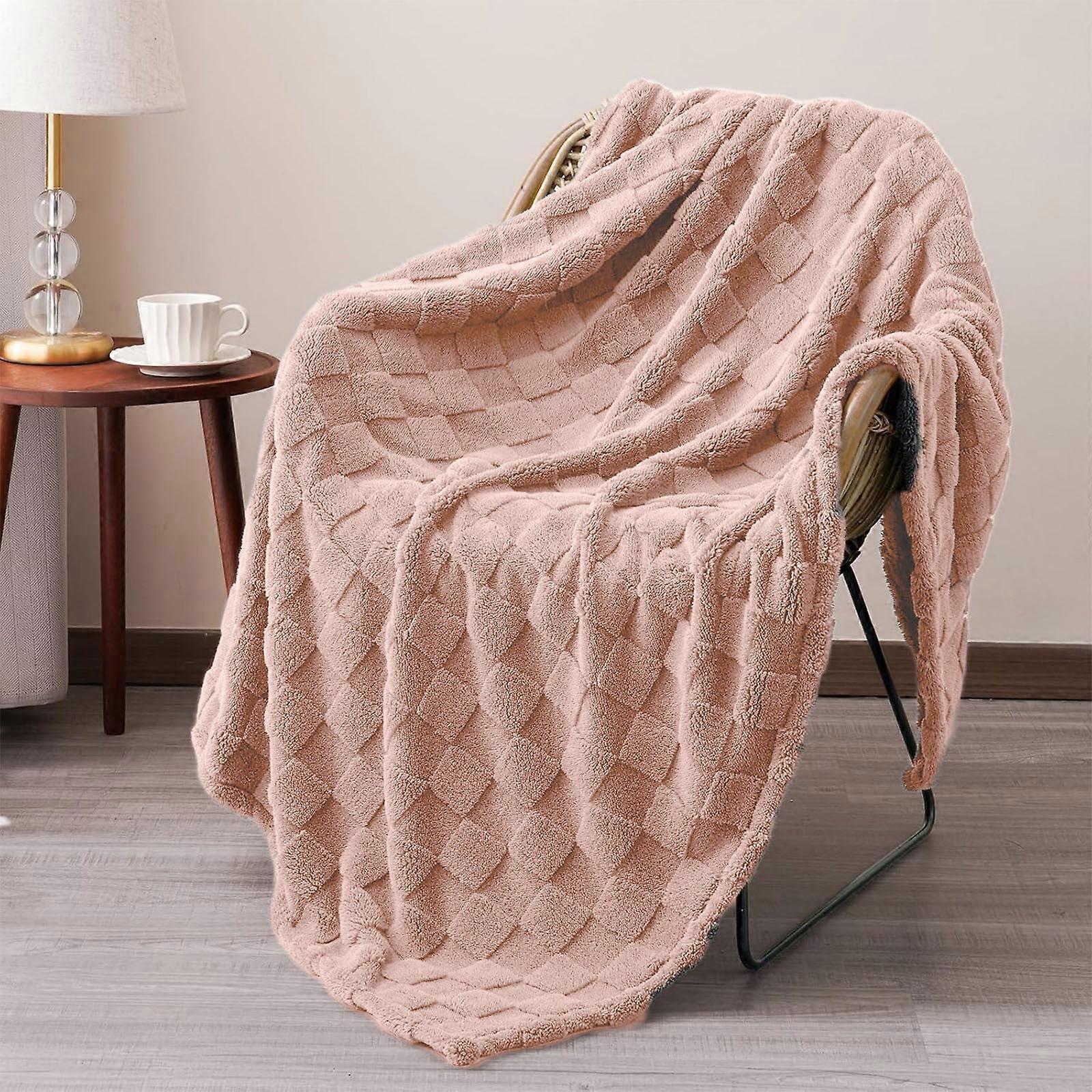 XIAOLE Winter Bed Blanket, Soft Fleece Throw for Couch Compatible with Decorative Fang Kuai, Lightweight Plush (28x39 in Pink)